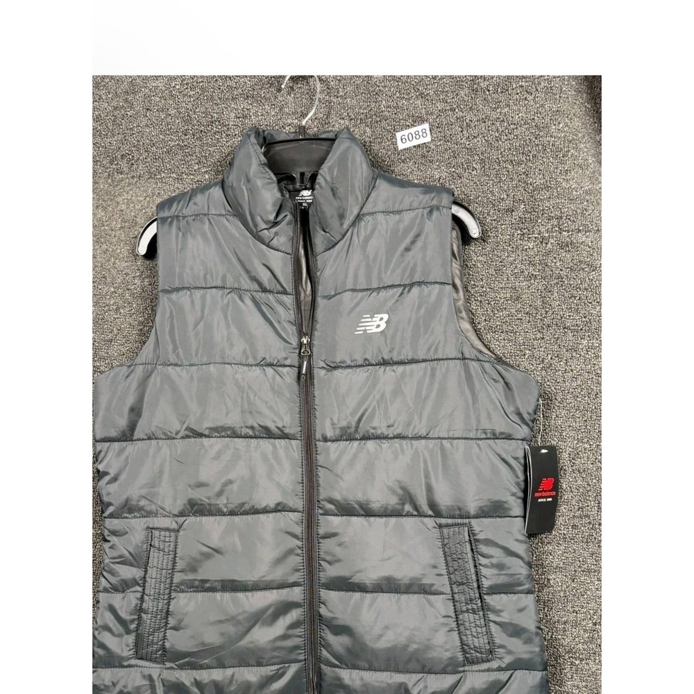 New Balance Mens Puffer Vest Gray Full Zip Quilted Sleeveless Jacket XL New